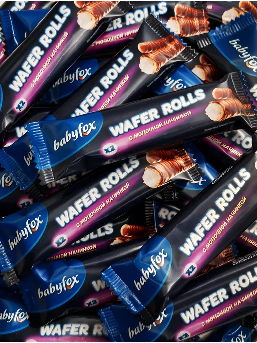 Трубочки Baby Fox Wafer Rolls с молочной начинкой, 26х16 гр, 26x16, 16 г, фото 5
