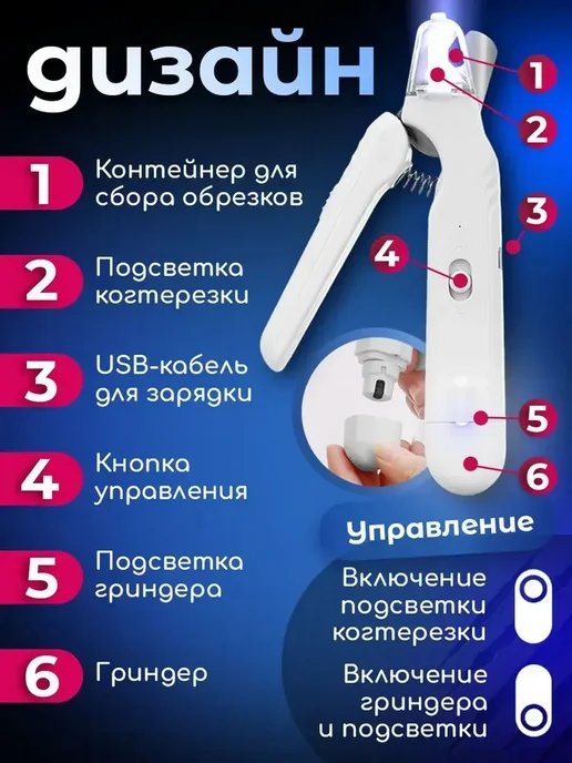Когтерезка с гриндером для кошек и собак, белый, фото 8