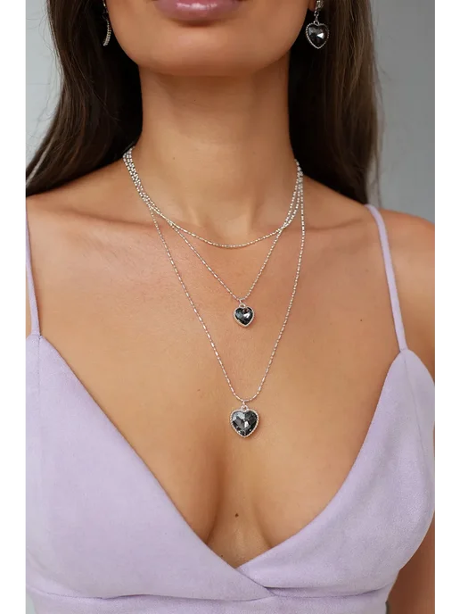 Alla Freud Jewellery Чокер цепь с кристаллами сердечки, серый, фото 4