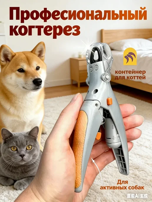 Когтерезка для кошек и животных с ограничителем, желтый