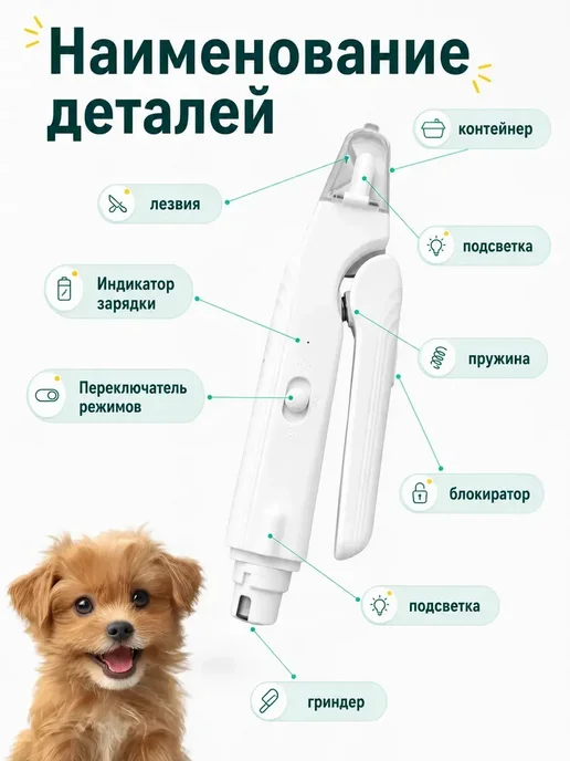 Когтерезка для кошек собак гриндер для когтей электрический, белый, фото 6