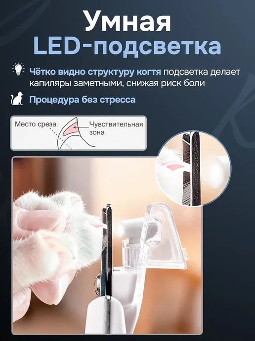 когтерезка с подсветкой для кошек и собак, белый, фото 3