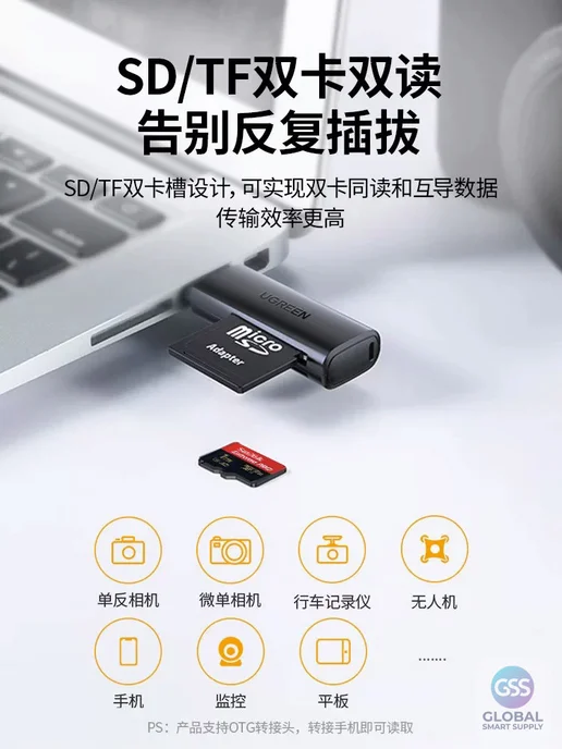 Нет бренда Картридер USB 3.0, USB-A + Type-C, одинарное чтение, серый, фото 3