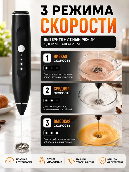Капучинатор электрический для молока с usb зарядкой, черный, фото 4