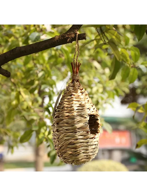Плетёное гнездо из травы для птиц, уличное, подвесное, вариант, фото 4