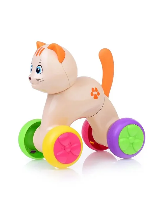 Игрушкапокатушка "Веселый котик", бежевый