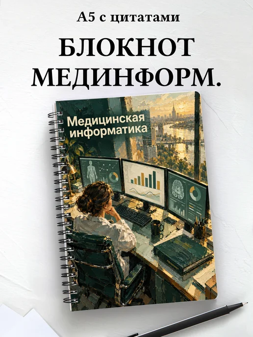 Блокнот Медицинская информатика с мотивирующими цитатами