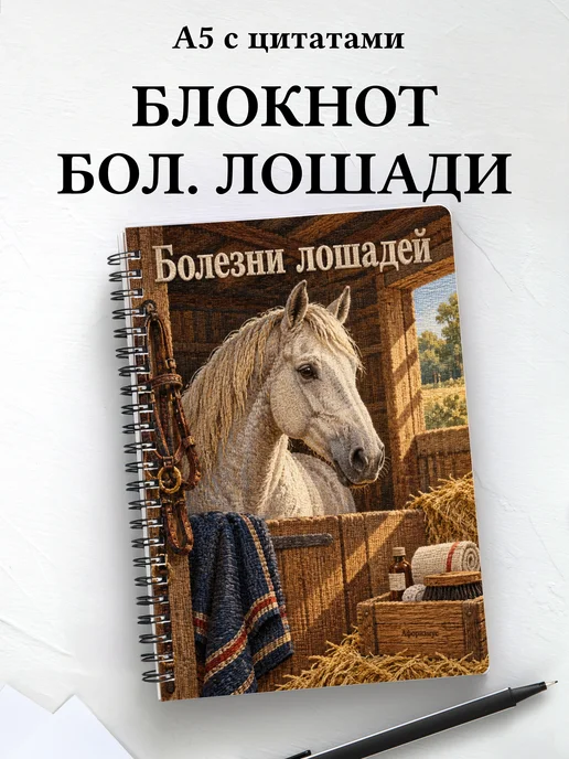 Блокнот Болезни лошадей с мотивирующими цитатами