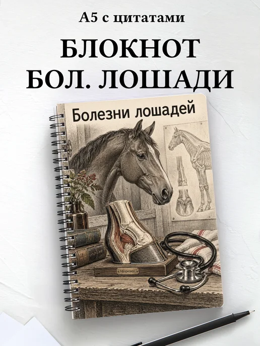 Блокнот Болезни лошадей с мотивирующими цитатами
