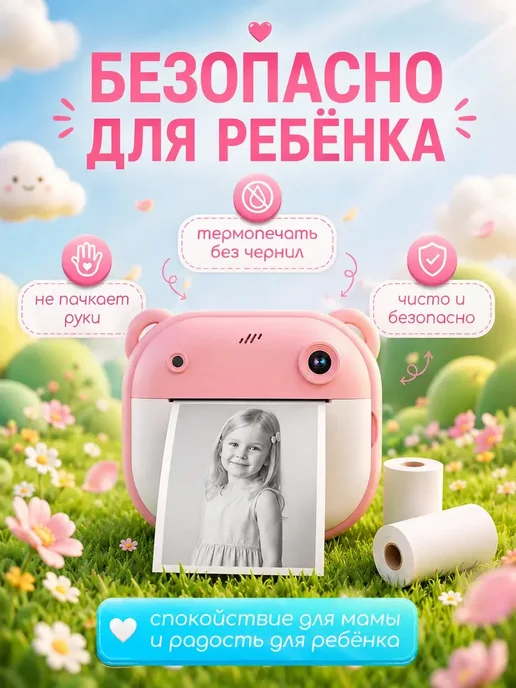 Детский фотоаппарат моментальной печати, розовый, фото 7