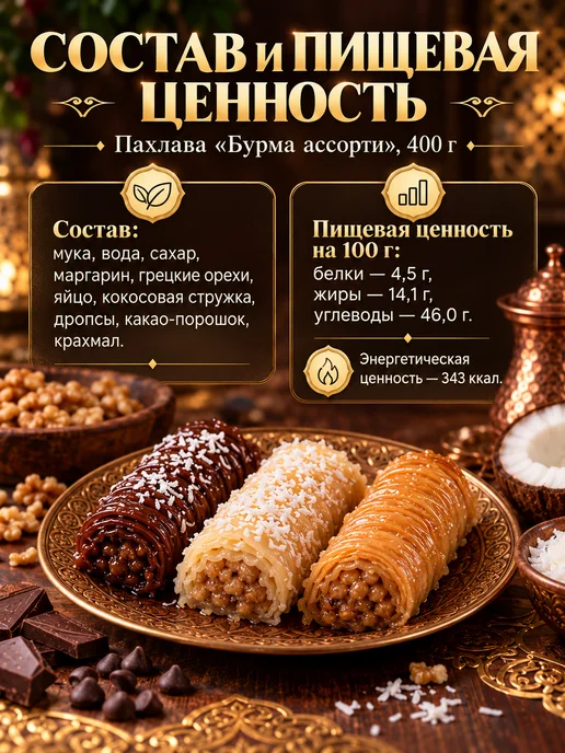 AliBaba Baklava Пахлава «Бурма» ассорти 800г, 400 г, фото 5