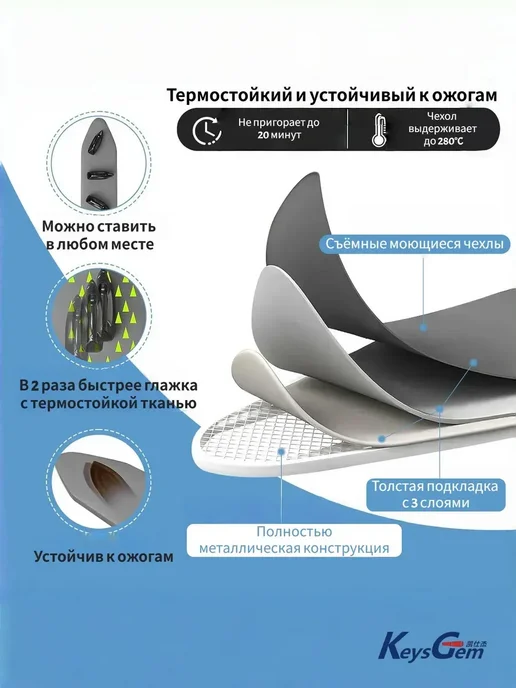 Нет бренда Настенная гладильная доска, регулируемая по высоте и углу, белый, фото 2