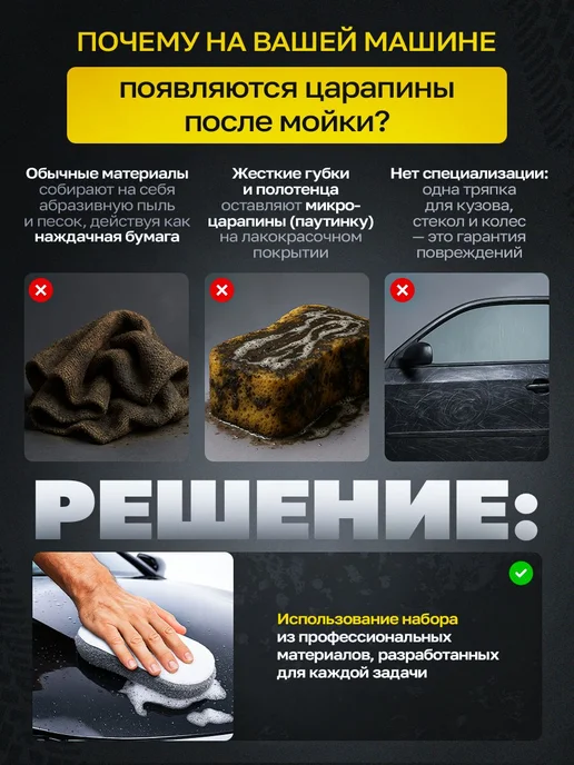 Набор из 9 микрофибровых автотряпок для мойки и ухода, вариант, фото 2