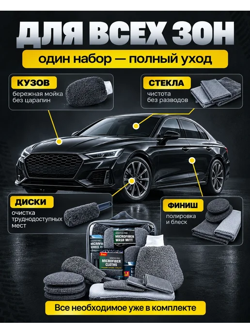 Набор из 9 микрофибровых автотряпок для мойки и ухода, вариант, фото 7