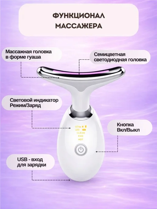 Белый электрический массажер для лица с подогревом, белый, фото 5
