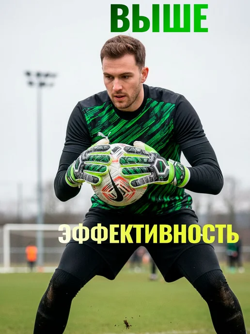 Вратарские перчатки футбольные белозеленые UpCuts, бежевый, фото 5