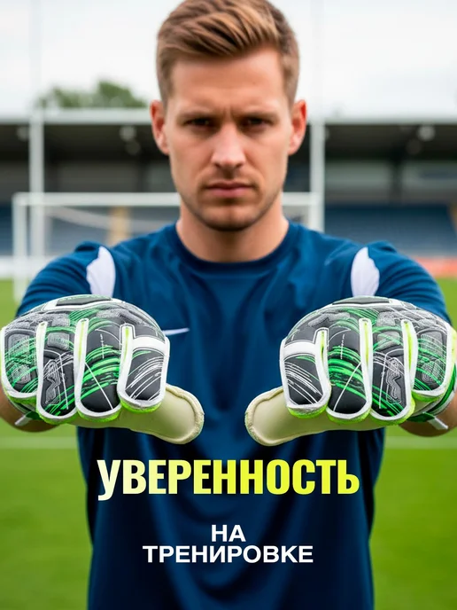Вратарские перчатки футбольные белозеленые UpCuts, бежевый, фото 6
