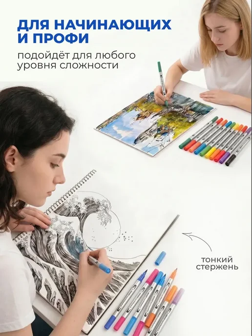 Акварельные маркеры для скетчинга двусторонние кисть и, вариант, фото 7