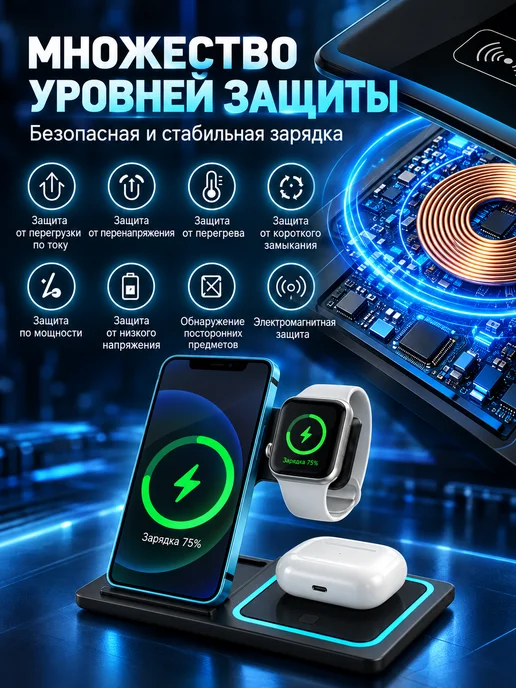 Беспроводная зарядная станция 3 в 1 складная 15 Вт, 15 Вт, фото 8