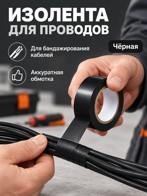 Изолента ПВХ для проводов и кабелей, черный, фото 4