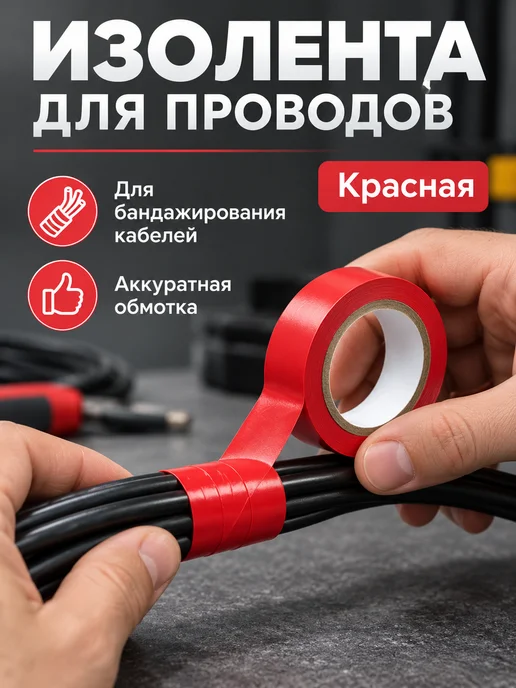 Изолента ПВХ для проводов и кабелей, красный