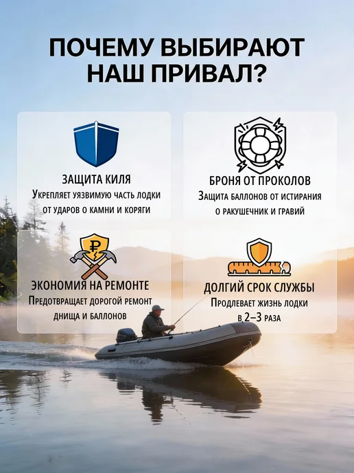 Привал днищевый серый 60 мм 4 метра броня лодки ПВХ защита, 4 м, серый, фото 2