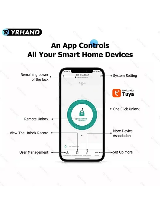 YRHAND Умный беспроводной Bluetooth-замок TTlock K5 TY, черный, фото 7