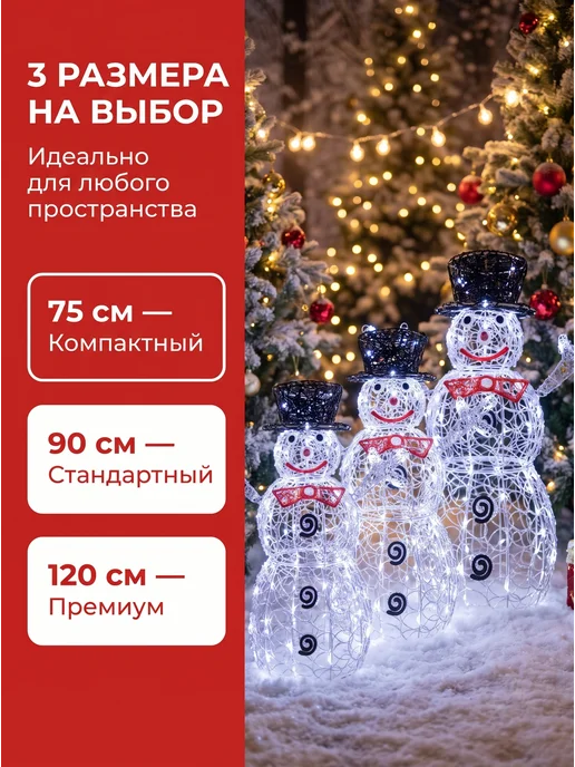 Снеговик новогодний светящийся 90 см, Разъём 220 вольт, 120, фото 4