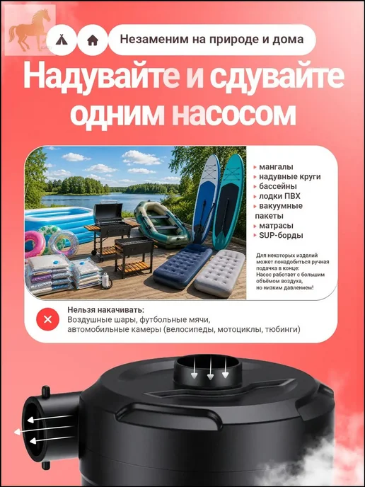 Качественный аккумуляторный насос для матраса, лодки ПВХ и, вариант, фото 3