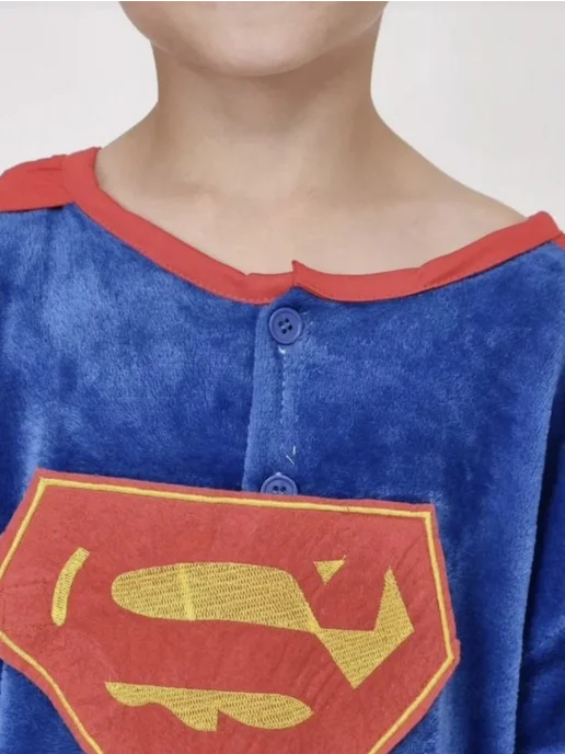 AlisaKisa_Kids_Store Кигуруми пижама для мальчиков СуперМэн SuperMan, синий, фото 2