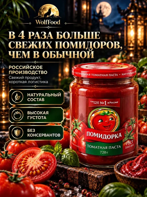 Паста томатная 720гр натуральная в банке, 720 г, фото 2