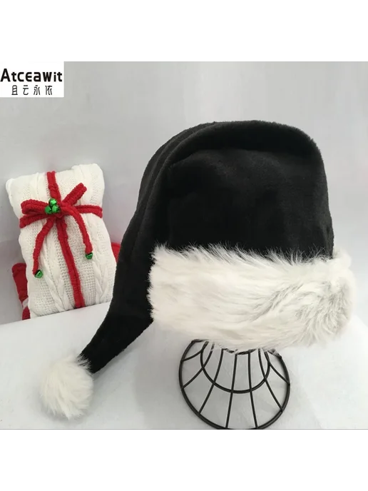 Atceawit Черная шапка Санты с белым помпоном, черный, фото 4
