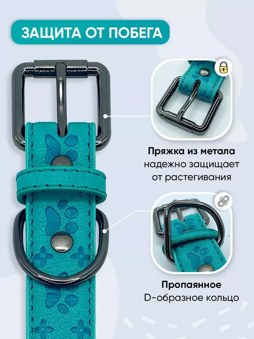 Голубой кожаный ошейник для собак и щенков всех пород, S M, голубой, фото 3