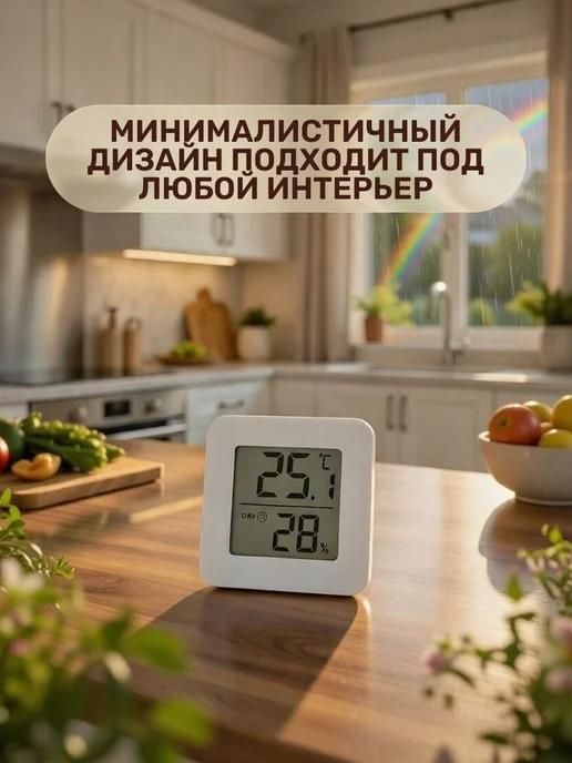 Термометр комнатный электронный с гигрометром для дома, белый, фото 6