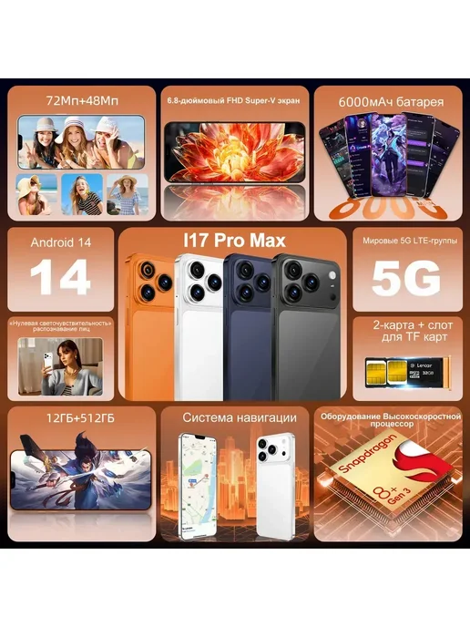 Смартфон Pro Max I17 Pro Max Deep 16/1024 ГБ, черный, фото 2