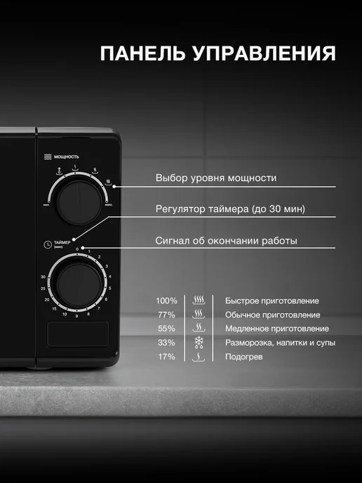 Микроволновая Печь Hyundai HYM-M2096 черный, 20 л, мощность СВЧ 700 Вт, 20 л, фото 5