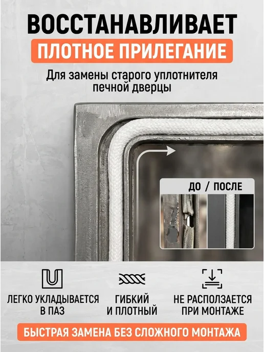 Керамический шнур для печи! Квадратного сечения!, вариант, фото 5