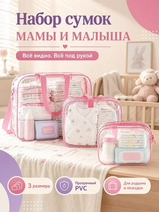 Готовая сумка в роддом для мамы и малыша, прозрачный набор с, вариант, фото 3