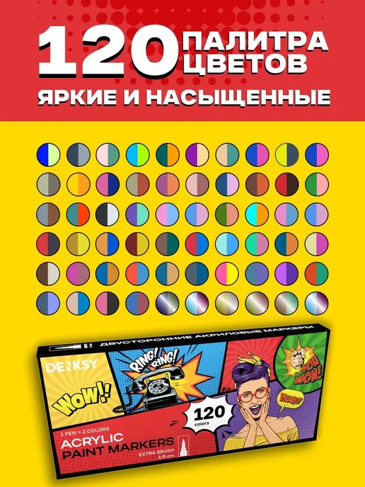Двусторонние акриловые маркеры, 120 цветов, 60 маркеров, 120 цв., фото 2