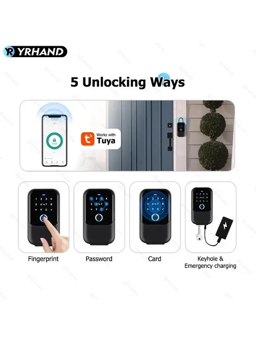 YRHAND Умный беспроводной Bluetooth-замок TTlock K5 TY, черный, фото 3