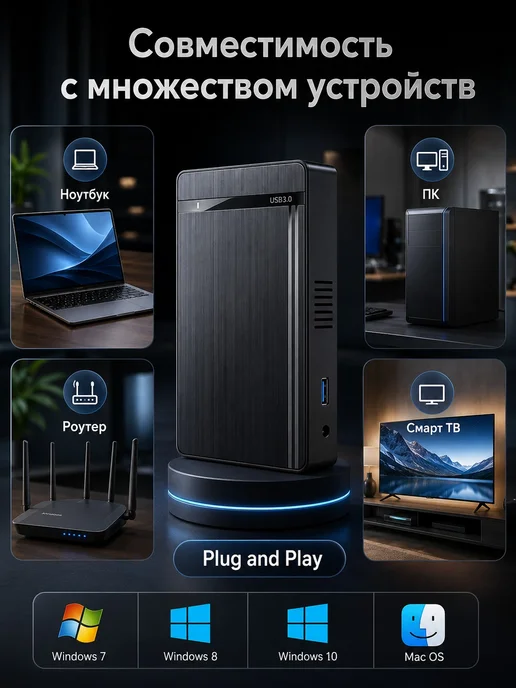 Корпус HDD SSD USB 3.0 для ноутбука, черный, фото 2