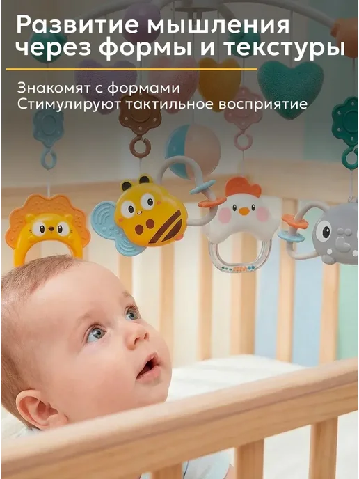 мобиль музыкальный на кроватку для новорожденных, голубой, фото 3