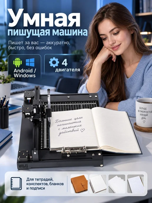 Автоматическая пишущая машина для тетрадей и документов, черный
