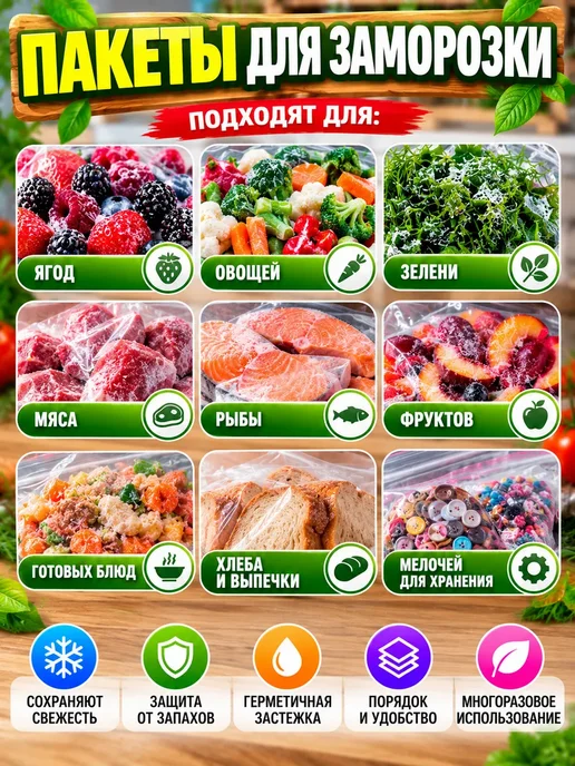 Шик+ Пакеты для заморозки с застежкой многоразовые плотные 20шт, 20 шт, фото 4