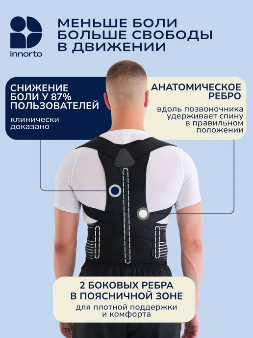 INNORTO Корректор осанки Корсет для осанки и спины, черный, фото 2