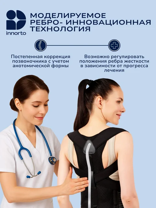 INNORTO Корректор осанки Корсет для осанки и спины, черный, фото 3