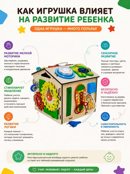 Alatoys Бизиборд домик со светом бизидом для детей, синий, фото 7