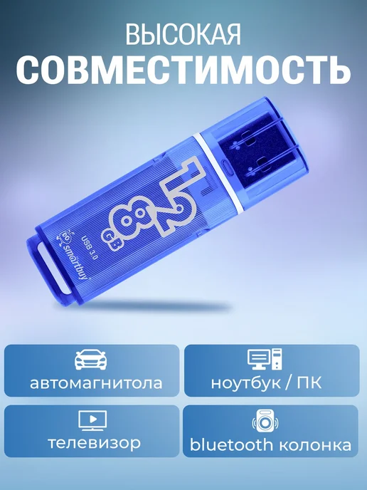 Флешка Smartbuy Glossy 128 ГБ USB 3.0 синяя, 128 ГБ, фото 2