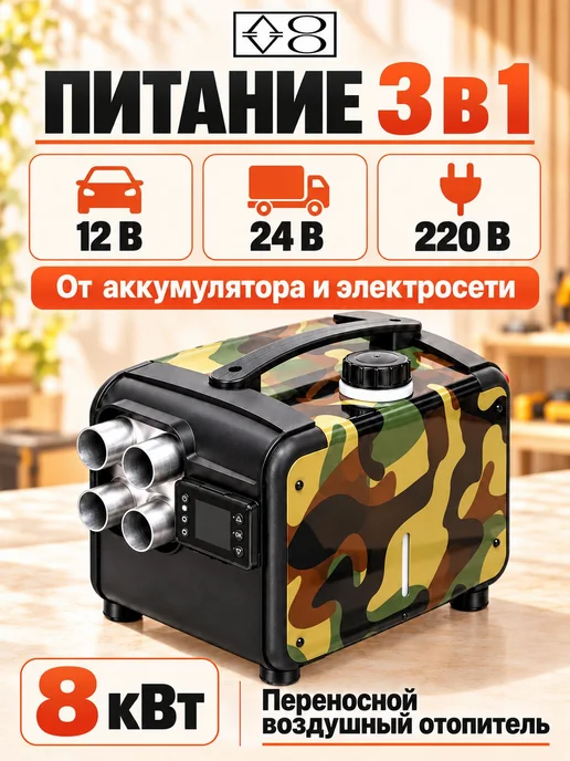 AOVO Автономный дизельный отопитель автономка 8 квт 3в1, вариант, фото 7