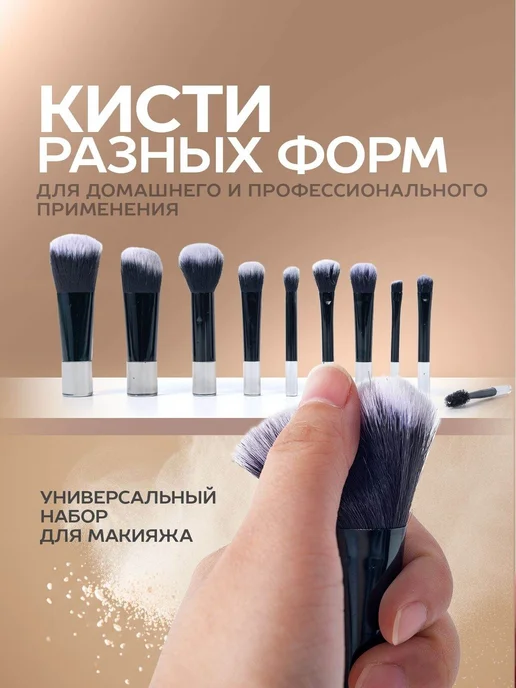 Кисти для макияжа дорожный набор 10 шт. для пудры, теней, в, 10 шт, фото 3
